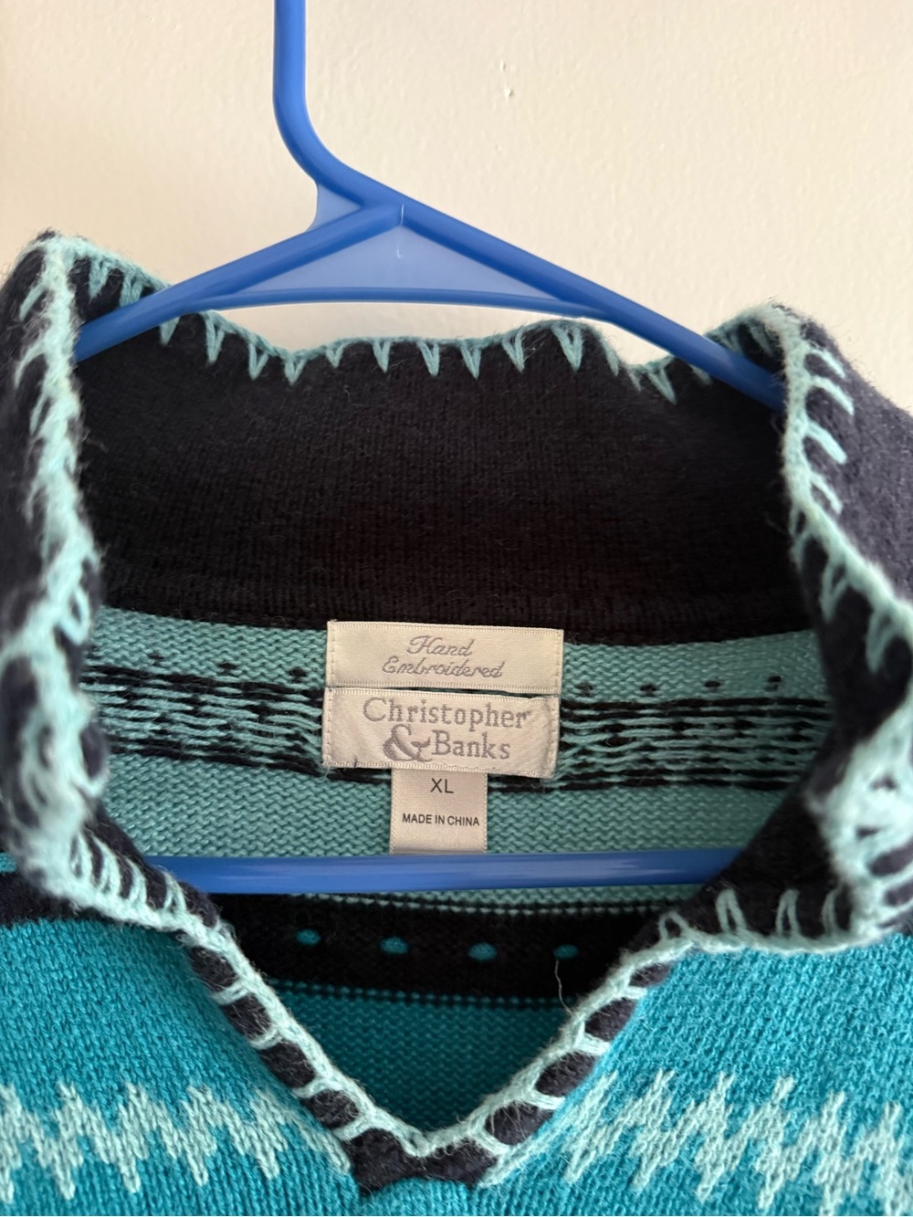 Christopher & Banks Teal & Navy Fair Isle Crewneck Sweater - Picture 6 of 6